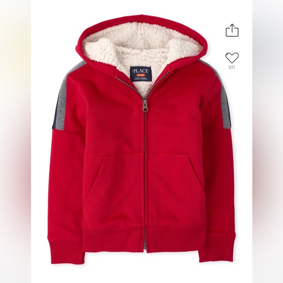 The Children's Place Other - The Children's Place XL 14 Red Blue Gray Sherpa Lined Jacket Zippered Hoodie